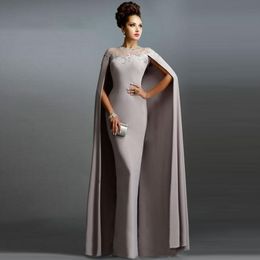 Robe de soirée sirène avec Wrap Illusion cou dentelle gris mère de la mariée robes longues élégantes robes de soirée formelles