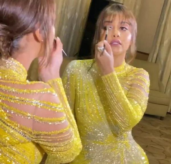 Robe de soirée femme tissu Balqeesfathi Yousef aljasmi Zuhair murad Sirène Jaune Argent Robe longue Col haut Appliques Myriam fares kim kardashian Kylie jenner