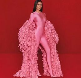 Avondjurk vrouwen kleding balqeesfathi nawalelzoghbi 2 pieaces roze jumpsuit met cape lange mouw schede yousef aljasmi myriam treeën kim kardashian wly935