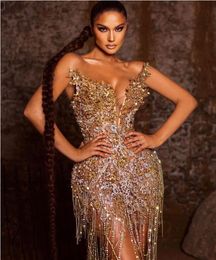 Vestido de noche Vestido de mujer Sweetheart Gold Crystal Tassel Sheath Yousef aljasmi Kendal Jenner Silver Crystal Kim kardashian