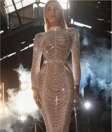 Avondjurk Yousef Aljasmi Jennifor Kendal Jenner Dames kleden lange mouw Kim Kardashian Wit Crystal Pearls kralen hoge nek lange mouw schede lange jurk wly935