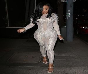 Robe de soirée Yousef Aljasmi Jumpsuit Kim Kardashian à manches longues à manches longues Crystal Tassel Crystal Jumpsuit Almoda Gianninaazar Zuhlair Murad 7087281