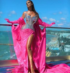 Avondjurk Yousef Aljasmi Kendal Jenner Dames Kleed Kim Kardashian Mermaid Pink Sweetheart Gold Feather Appliques1622267