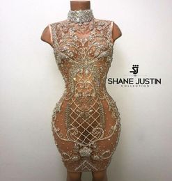 Robe de soirée Yousef Aljasmi Kim Kardashian High Collar Crystal Bodycon Robe Mini Almoda Gianninaazar Zuhlair Murad Ziadnakad9125910