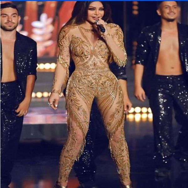 Robe de soirée Yousef aljasmi Kim kardashian Combinaison à manches longues et col rond avec pompons appliqués Almoda gianninaazar ZuhLair murad Ziadna267l