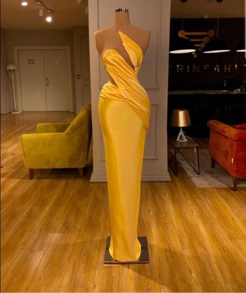 Robe de soirée Yousef aljasmi Robe femme Kim kardashian Fourreau jaune Satin Robe longue Une épaule