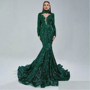 Abiti da sera 2023 Y Abiti da sera a maniche lunghe Illusione brillante Abito da ballo a sirena con paillettes Realizzato su misura Collo alto dal design elegante F Othuf