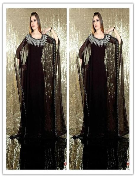 Robes de soirée Robes arabes nouvelles robes de soirée charmantes noires manches longues en mousseline de mousseline Abaya Kaftan Nouveau charmant4865528