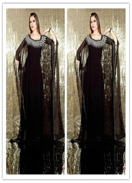 Robes de soirée robes arabes nouvelles robes de soirée charmantes noires manches longues en mousseline de mousseline Abaya Kaftan Nouveau charmant5251243