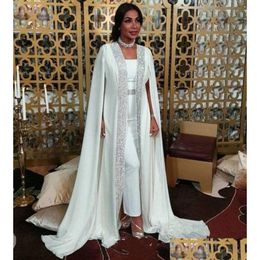 Avondjurken Arabisch Dubai Moslim Avondjurken Marokkaanse Kaftan Chiffon Cape Prom Speciale Ocn-jurken Jurk met lange mouwen Drop De Dhurq