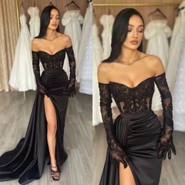 Vestidos de noche Black PROM Party Gown Mermaid Zipper Plante Tamaño personalizado NUEVO NUEVO CAJA SATINA LAGA Satinada PLISTO MULTO HIGHT PREDADOR