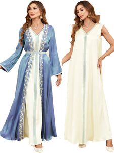 Avondjurken Elegante modeontwerpersjurken voor vrouwen Arabische kleding gewaad geborduurd Cardigan Vest Dames gewaad Tweedelig jurk Robe