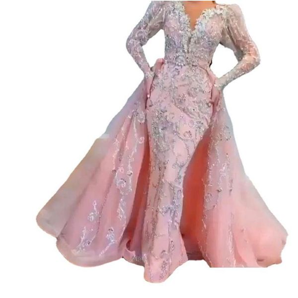 Vestidos de noche Tallas grandes Lentejuelas rosadas Sirena Prom Elegante Mangas largas Vestidos 2024 Off Shoder Mujeres Formal Drop Entrega PA DHFTS