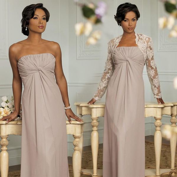 Robes de soirée grande taille robe de soirée de bal formelle sans bretelles plage longueur au sol plissé nouvelle application en mousseline de soie personnalisée avec veste deux pièces