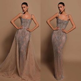 Avond elegante kristal zeemeermin charme rhinestones riemen illusie prom jurk afneembare overskirt lange jurken voor speciale ocns es