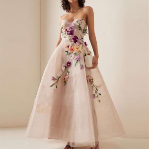 Noche elegante Sharon Dubai dijo vestidos de flores 2024 con cuentas Hada Beige sin tirantes árabe mujeres vestido de novia vestidos de fiesta Ss334