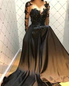 Vestido Formal de noche Abendkleider Vestido Longo Festa Robe De Soiree negro manga larga árabe vestidos largos De noche
