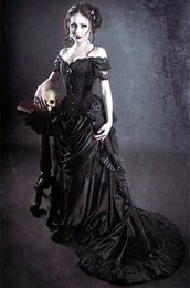 Avond gotisch zwarte Victoriaanse brutale bustle speciale jurken vintage ocn slijtage hof trein uit schouderkorst klassiek prom party jurken op maat gemaakt