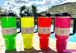 Waterflessen schip vanuit de VS lente blauwe mokken winter roze doel rood 40oz quencher h2.0 tumblers cups cosmo roze parade auto siliconen neon witte gg0426