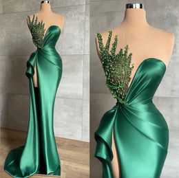 Soirée verte sirène robes perles collier parti pêne de bal pêtes divisées robe de tapis rouge formel pour un OCN spécial