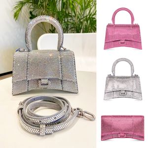 Soirée incrustée de strass diamant fourre-tout sablier sacs femmes hommes sac à main scintillant sac d'embrayage de luxe en cuir véritable designers épaule de vacances petit sac à bandoulière