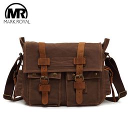 Evening s MARKROYAL Canvas Leather Mens Crossbody Male Messenger Brand Shoulder Bag Gran capacidad Satchel Drop 221205