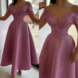 Paillettes de soirée Robes sombres sur la magnifique épaule rose une robe de fête en ligne Prom Formel Long Robe for Special OCN