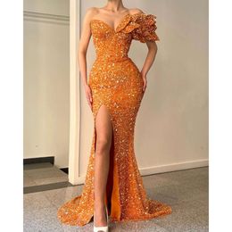 Soirée Sequins Orange Sexy Party Sweetheart Formel Prom Robe Pleas Pleas Slit Robes pour OCNS spéciaux ES