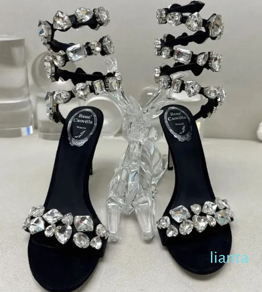 chaussures de soirée talons hauts pour femmes enveloppe de cheville designer de luxe belle usine de cristal avec boîte