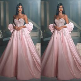 Evening Strapless Graceful Prom Gowns A Line Sequins Crystal Sleeveless Satin Formal Party Dresses Custom Made