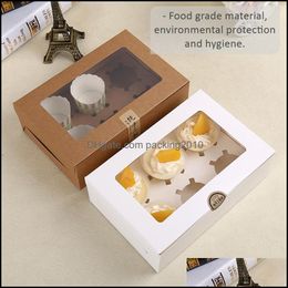 Evenement Feestelijke feestbenodigdheden Home Garden12pcs 6-grids Cake Boxes Paper Cupcake Packing Box Gift Wrap Drop Develing 2021 IET6N