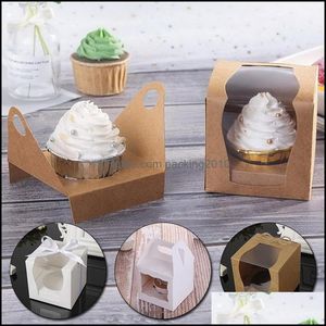 Evento Festivo Suministros para fiestas Home Garden1Pcs Muffin Cupcake Embalaje para hornear Portable Western Cake Cheese Box Mousse White Brown Square Gi