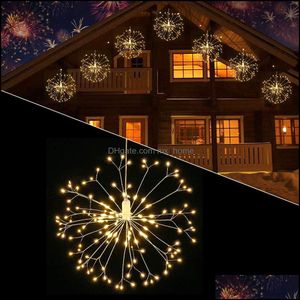 Suministros para fiestas festivas para eventos, hogar, jardín, paquete 2 en 1, luces colgantes de fuegos artificiales, decoración, 152 LED, hada de diente de león, cadena de luces con pilas