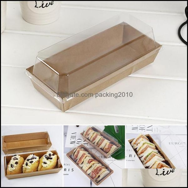 Événement Fête Fournitures Maison Gardenkraft Papier Cuisson Boîte D'emballage Transparent Avec Couvercle Sandwich Gâteau Emballage Cadeau Drop Delivery 2021 0