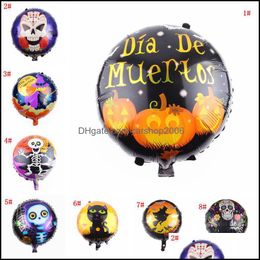 Fournitures de fête d'événement Jardin de la maison 18 pouces Feuille d'aluminium Tête de citrouille Chat noir Imprimer Ballon d'hélium Halloween Party Décoration Kid Toy DBC