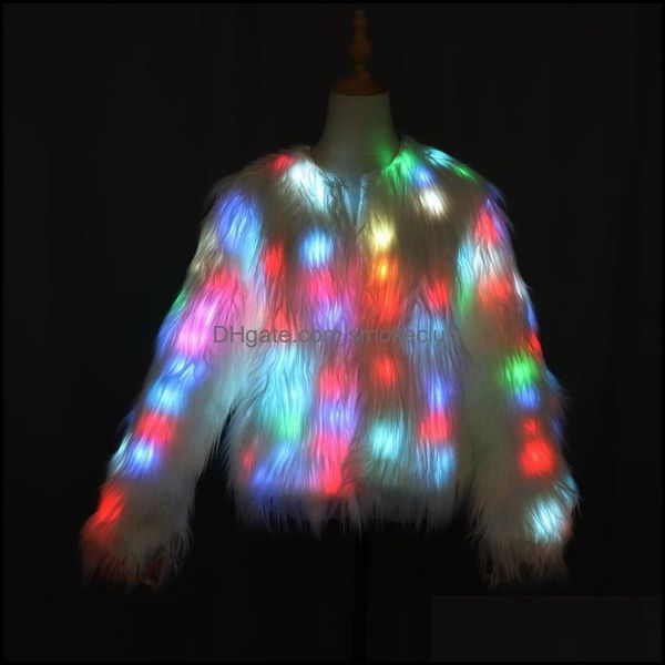 Fournitures festives pour événements, décoration de fête de jardin à domicile, lumière LED brillante, manteau en fausse fourrure, pardessus décoratif, veste de danse de noël pour danseur