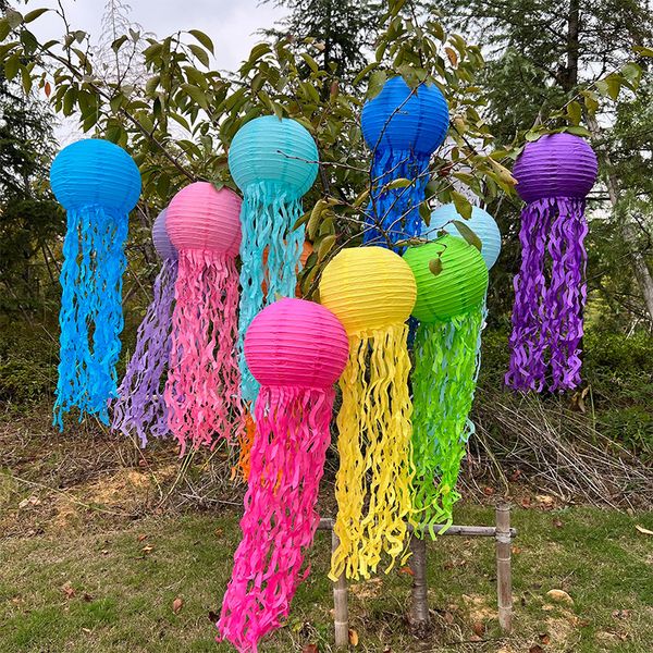 Décoration de fête d'événement Jelly Fish Lanternes en papier Lanterne suspendue pour le thème de la sirène sous la mer Océan Décorations de fête d'anniversaire Q99