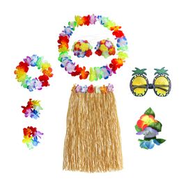 Fournitures de fête pour événements, Kit d'accessoires de costume de jupe Hula de 8 pièces de 24 pouces pour la fête Luau hawaïenne-danse