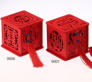 Fournitures de fête d'événement bois chinois Double bonheur boîtes de faveur de mariage boîte à bonbons chinois rouge classique étui à sucre avec gland