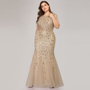 Toujours jolie robe plus taille paille-bosse sirène mince robe de soirée perle feuilles perle motif robe formelle femme élégante 283n