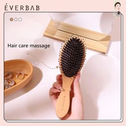 Everbab Pig Hair Cushion Camion Cam Wooden Col de la madera Cocador de cuero cabelludo Massage Massage Bolso de aire portátil Bolso 240428