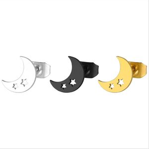 Everfast 10 pares / lote Deportivo Negro Oro Luna Gruesa Pendientes de Acero Inoxidable Pendiente Minimalista Estrellas Simples Studs Moda Oreja Jewel248U