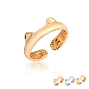 Everfast Hele 10st Lot Leuke Verstelbare Kat Oor En Poot Vrouwen Ringen Metaallegering Zilver Goud Rose Verguld Mode cadeau Ring254h