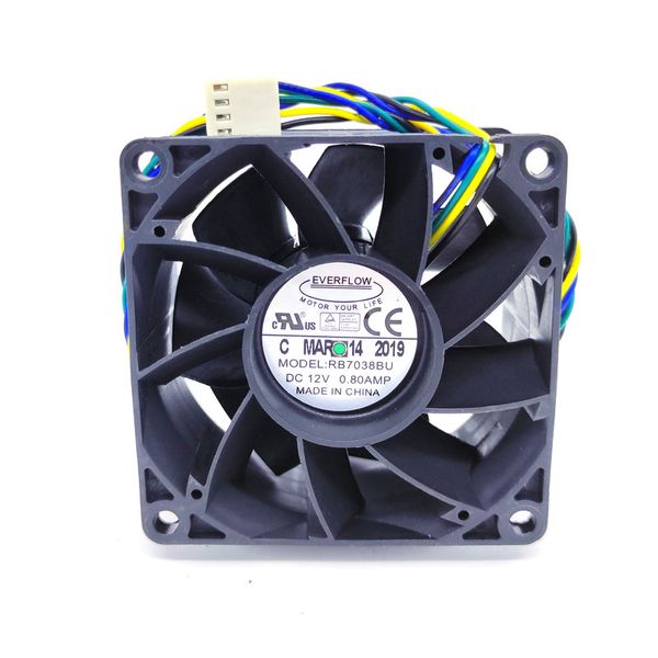 EVERFLOW RB7038BU 70x70x38MM DC12V 0.80A 4 lignes ventilateur de refroidissement d'ordinateur