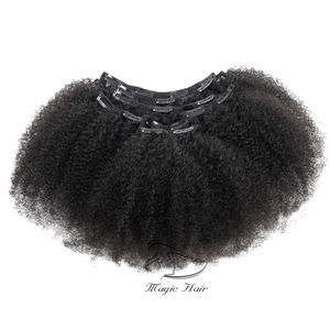 Evermagic Hair Afro Krullende Clip in Menselijk Hair Extensions Braziliaanse Maagd Haar 8 Inch-28 Inch 7 Stuks / Set Natural Color 120G / Set