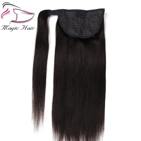 Evermagic queue de cheval cheveux humains Remy droite européenne queue de cheval coiffure 100g 100% pince à cheveux naturelle dans les Extensions