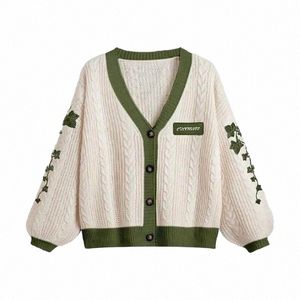 Evermore Vest Taylor Versi Groene Wijnstok Geborduurde Butt Down Kabel Gebreide Trui Vrouwen Herfst Winter Vintage Outfit F7Yt #