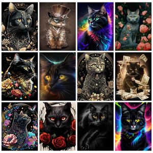 Evershine Diamond Painting Cat Full Square Diamond Borduur Dierfoto Rhinestone Mozaïek Zwarte kat Hobby Home Decor