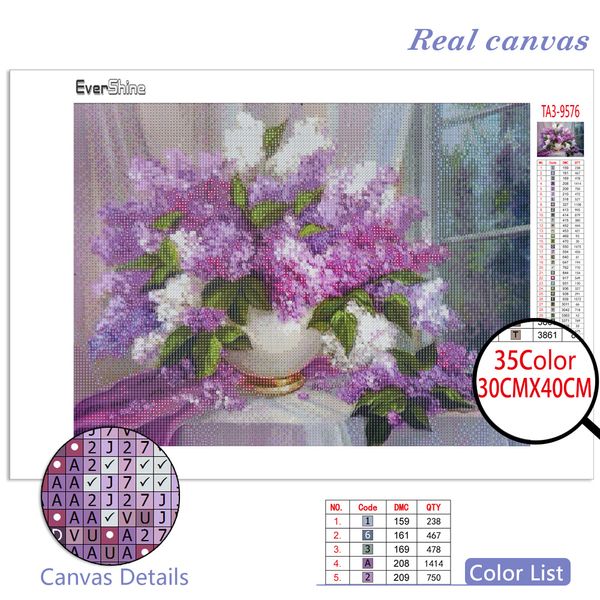 Flores de pintura de diamantes Evershine Flores de mosaico cuadrado Foto de mosaico Imagen Arte de pared Lilac Lilac Lilac Lilac de 2023