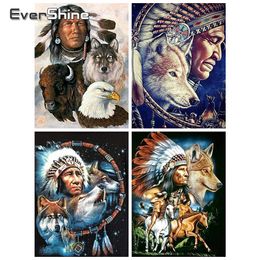 Evershine DIY Diamond Broidery Wolf Animal Diamond Painting Indian Cross Stitch Kits Picture Rhinestones Mosaic Wall Decor